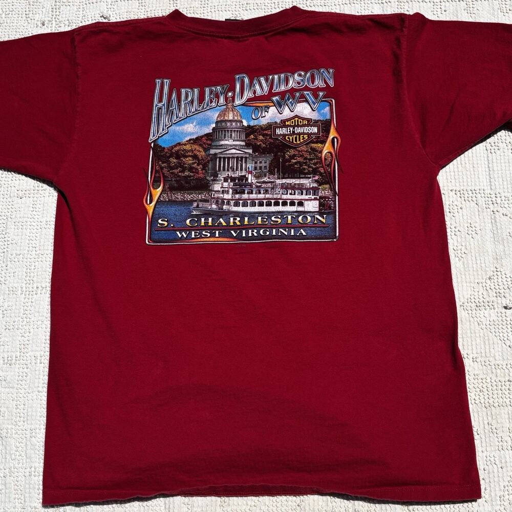 Harley Davidson Shirt Mens XL Red Motorcycle Ferry Boat West Virginia Made USA
